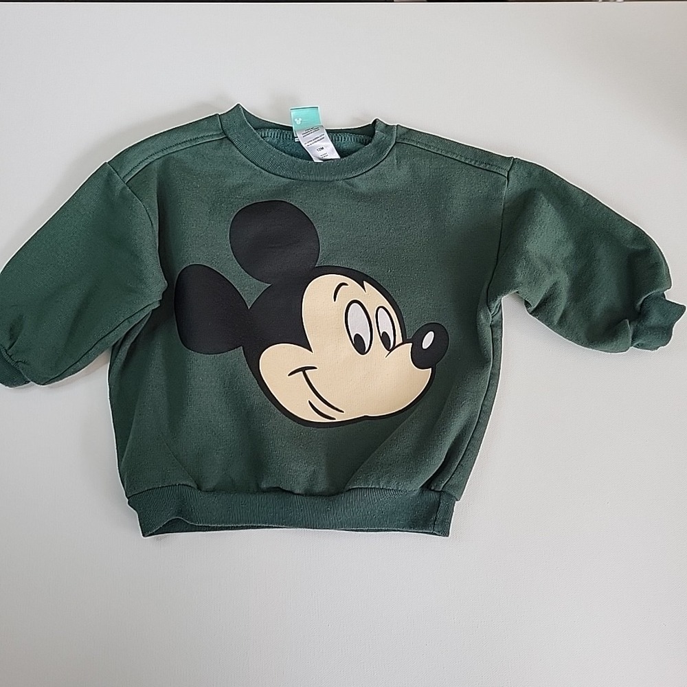 DISNEY‎ BABY Mickey Mouse Infant Green Sweatshirt Sz 12mo Back LOGO